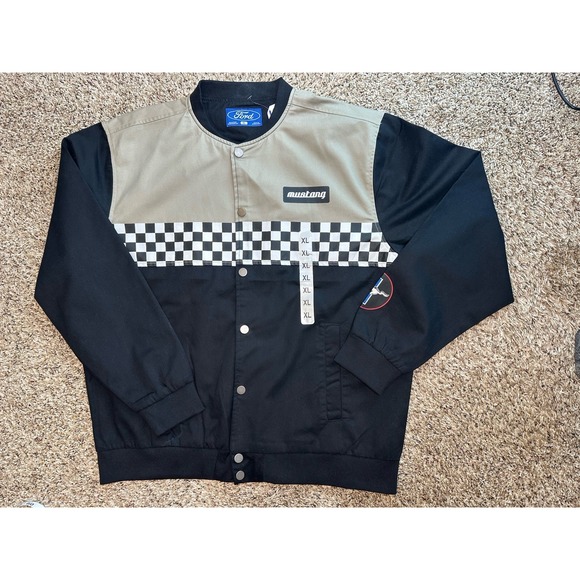 Ford Mustang American Checkered Racing Jacket Men's Size XL Black NEW With Tags - Picture 1 of 12